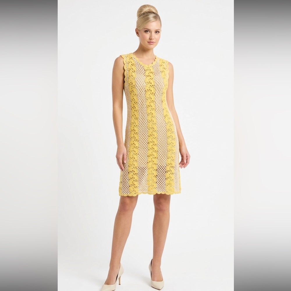 MCM 1970’s sleeveless wool knit dress yellow & creme Size Small